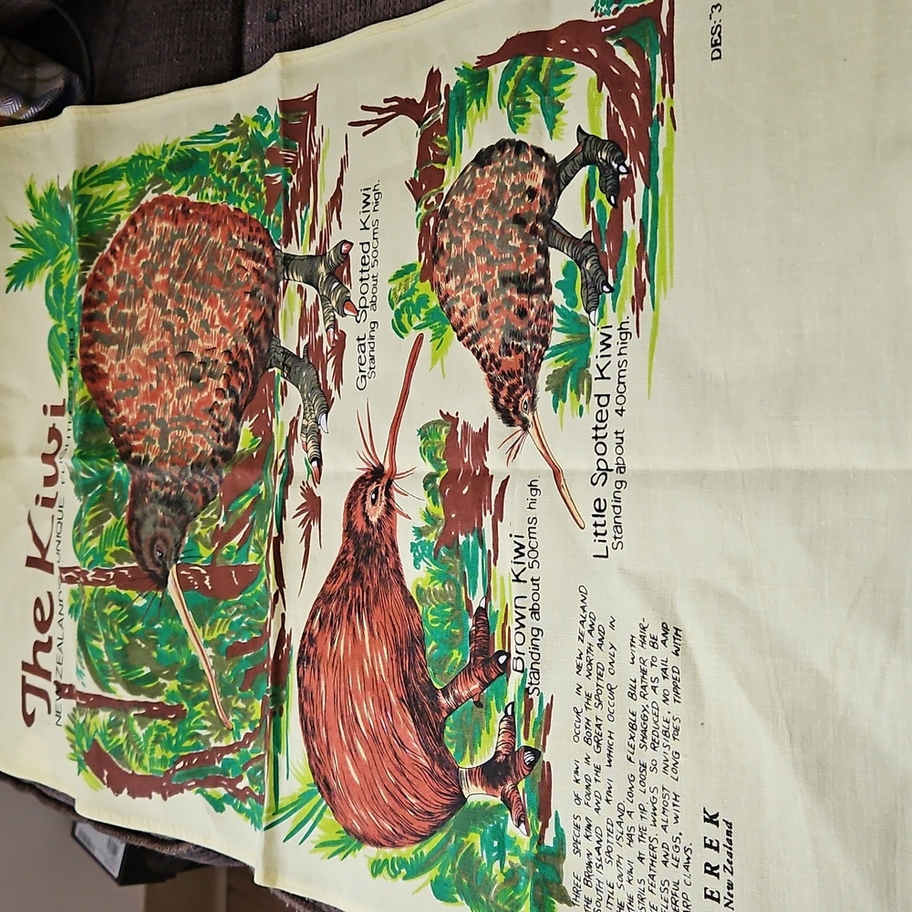 Derek Of New Zealand The Kiwi 3 Kiwis Linen Cotton Tea Towel